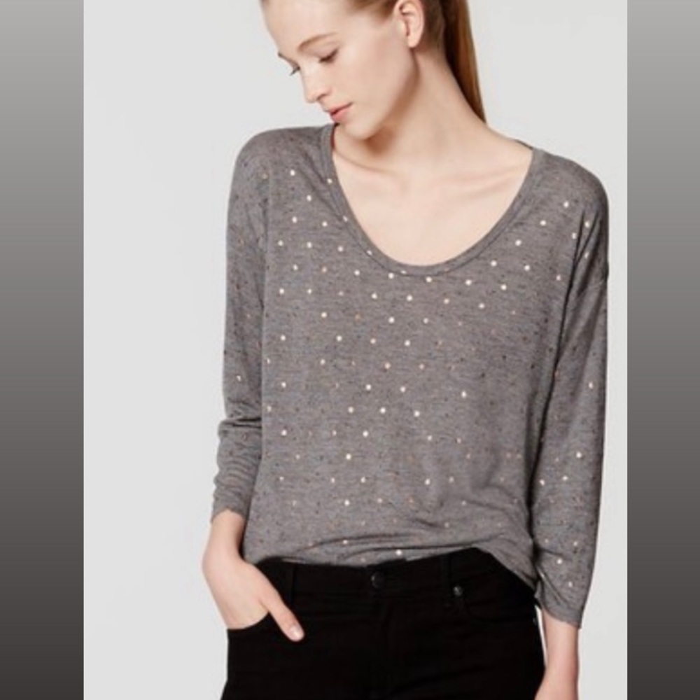 LOFT Gold Pink and Gray Polka Dot long Sleeves Tee